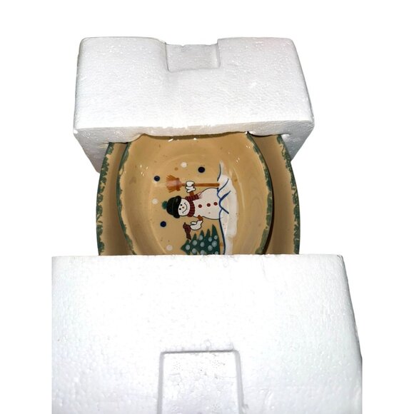 Country Snowman Stoneware Oval Casserole Set - Picture 2 of 11